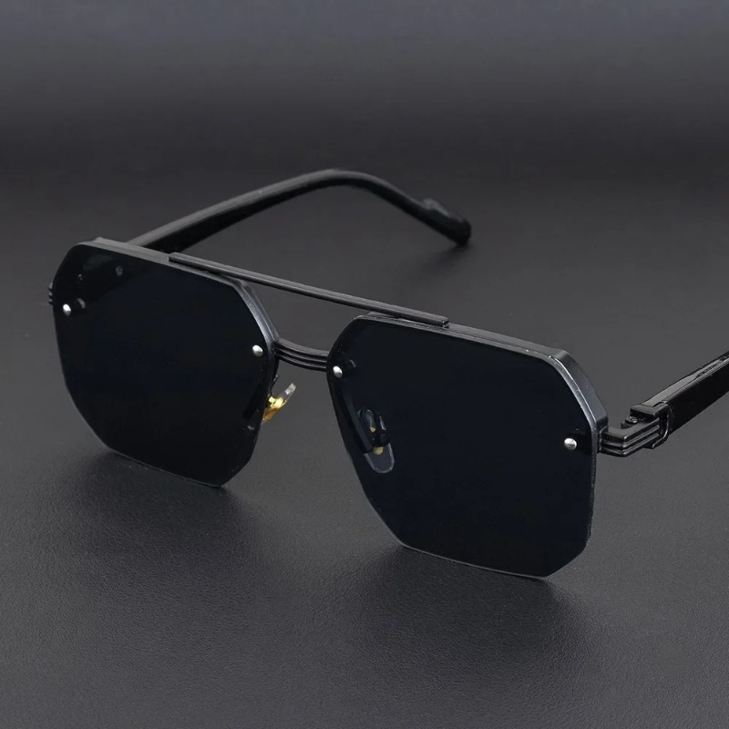 Lunettes de soleil métalliques pour hommes, monture carrée demi-cerclée, décontractées, tendance, style rétro, pour sports de plein air