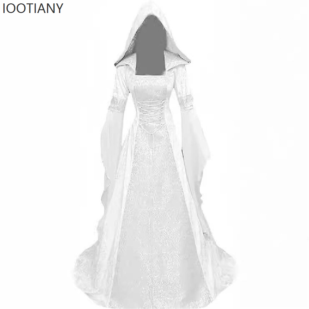 Robe de cosplay gothique médiévale à capuche, brodée rétro, style Renaissance, pour scène de mariage, Halloween, tenue de cosplay, costumes
