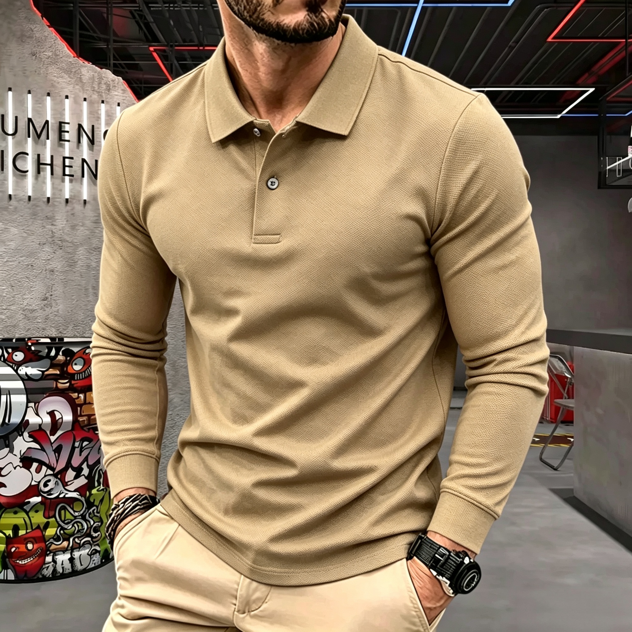 Polo à manches longues pour homme, 100% coton pur, marque haut de gamme, automne-hiver, broderie de luxe, haut de golf tendance, t-shirt décontracté