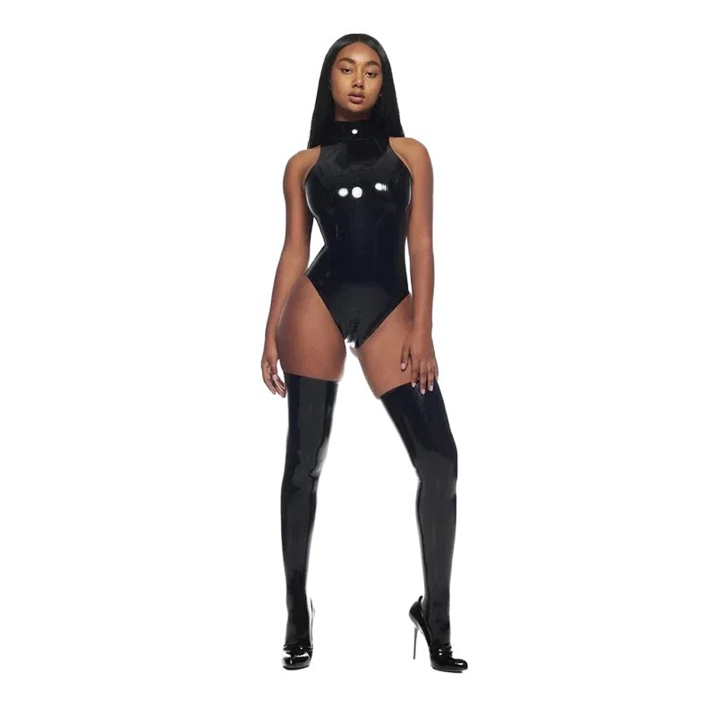 Combinaison en cuir mat sexy pour femme, style clubwear, manches longues, coupe ajustée taille mi-haute, pantalon trois-quarts, style urbain
