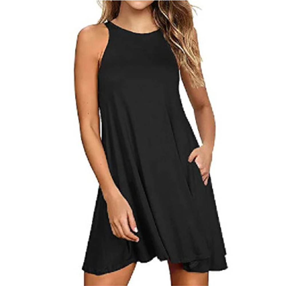 Robe décontractée d'été pour femme, style t-shirt, cache-maillot de plage, unie, plissée, avec poches, débardeur