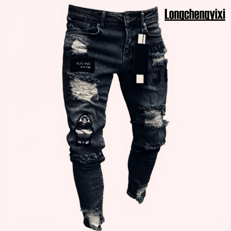 Hommes noir jean coupe ajustée qualité gris décontracté homme jean pantalon coupe maigre hommes pantalon Hip Hop Streetwear coton Denim pantalon