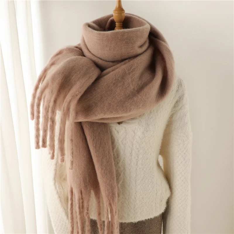 Écharpe d'hiver pour femmes cachemire chaud solide Pashmina couverture enveloppes femme épais doux Bufanda grand gland châle Long Poncho Echarpe