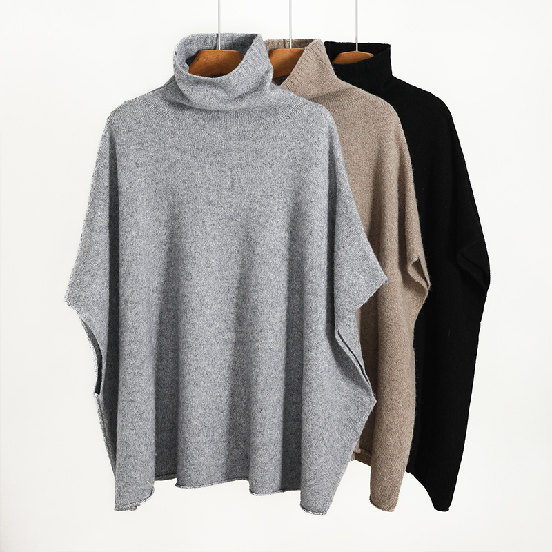 Châle 100 % pure laine pour femme, pull tricoté à col roulé, nouvelle collection automne-hiver, style décontracté et ample, pull-manteau tendance et polyvalent