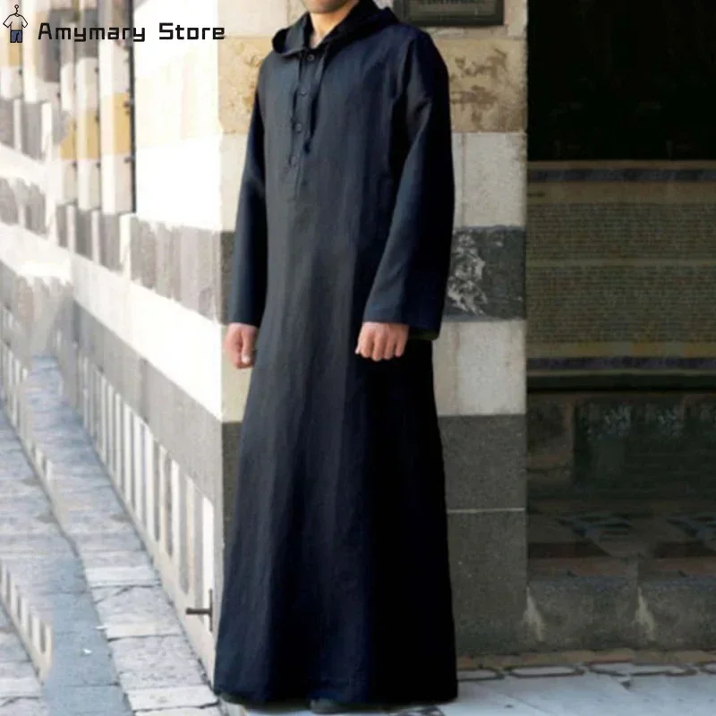 Hommes à capuche mode musulmane arabe saoudien pour hommes à manches longues Thobe vêtements islamiques Robe solide caftan haut Islam habitude vêtements ethniques