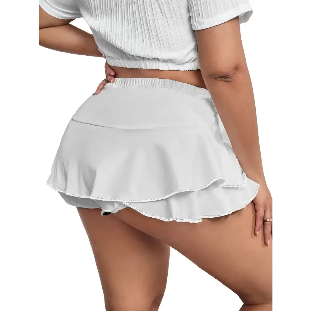 Jupes plissées Sexy pour femmes, grande taille 1XL-5XL, jupes de maison avec leggings, jupes de couleur unie