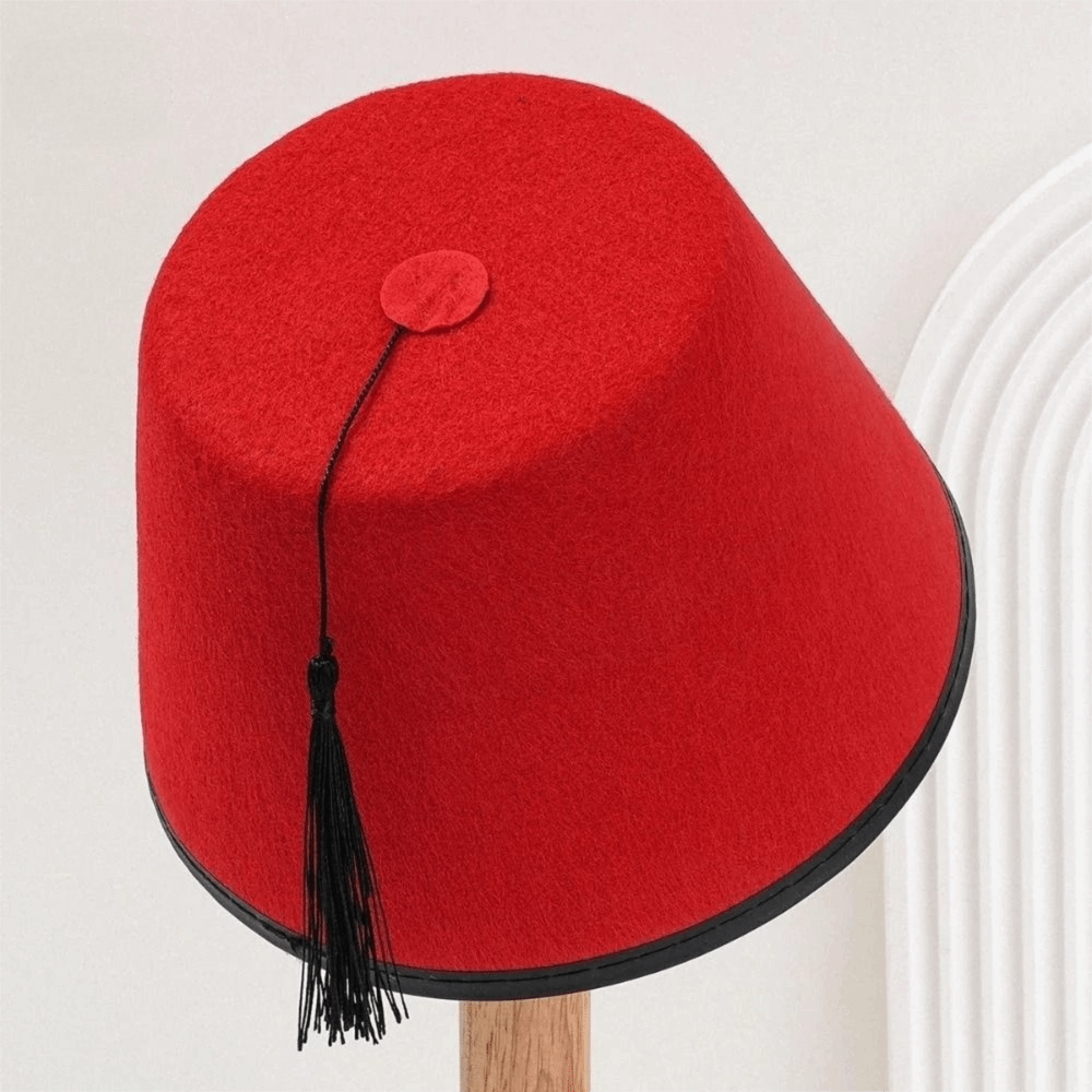 Chapeau Fez Traditionnel en Feutre Rond Rouge, Chapeau Marocain Respirant, Tarboosh Fez Universel