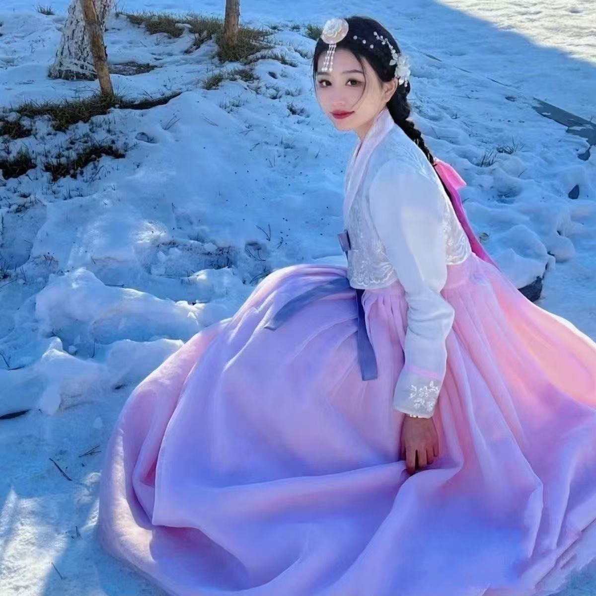 Robe traditionnelle coréenne Hanbok de Style palais pour femmes, grande jupe, ourlet, costume pour filles, vêtements de photographie de danse folklorique Hanbok