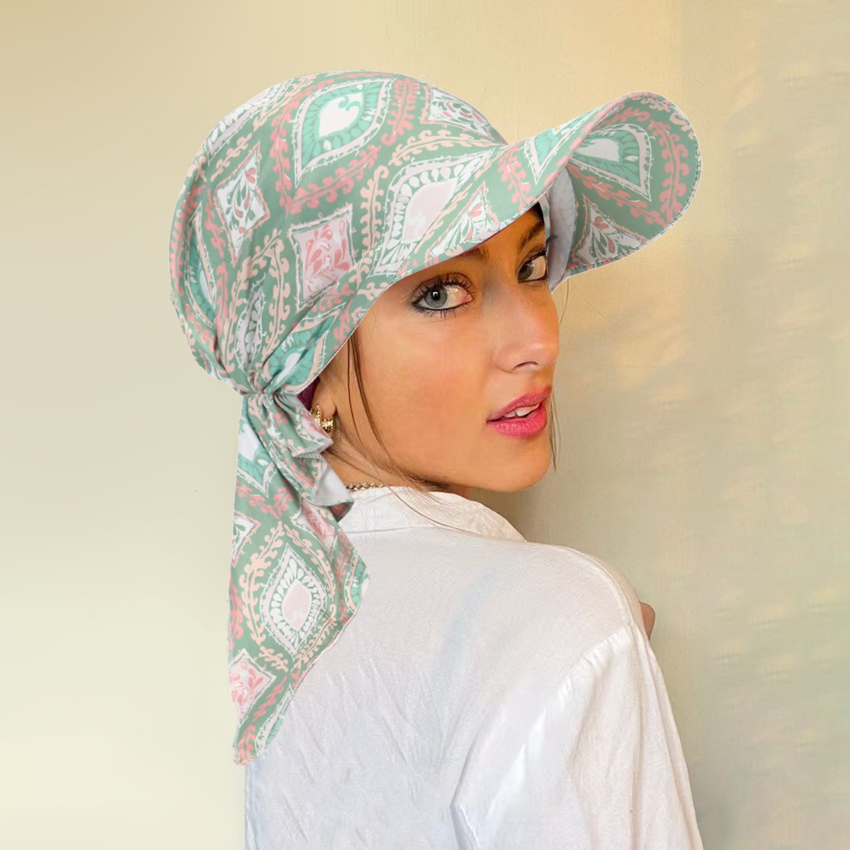 New Muslim Print Hijab Turban Hat for Women Visor Baseball Cap Sun Hats Headscarf Scarf Brim Femme Scarves Bandanas
