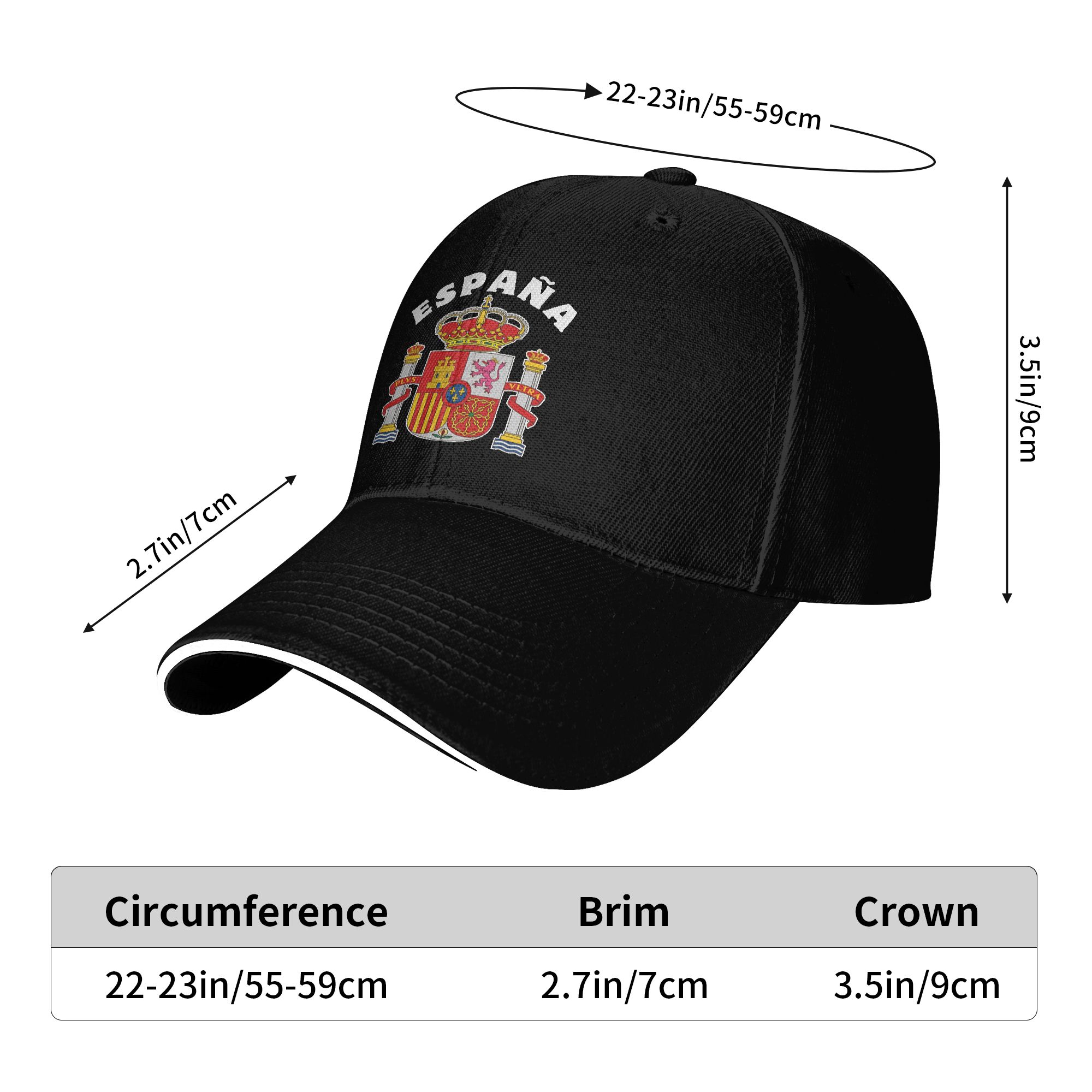 Casquette de baseball décontractée avec l'écusson de l'Espagne, casquette de sport d'extérieur, chapeau hip-hop, protection solaire d'été, design unisexe, casquette snapback