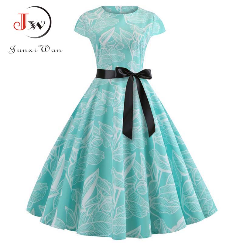 Femmes robe Vintage été imprimé fleuri robes à manches courtes 50s 60s bureau fête Rockabilly Swing rétro Pinup grande taille