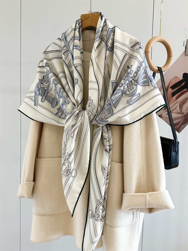Écharpes carrées de luxe en soie et laine pour femmes, imprimées double face, 135*135cm, pour toutes les saisons