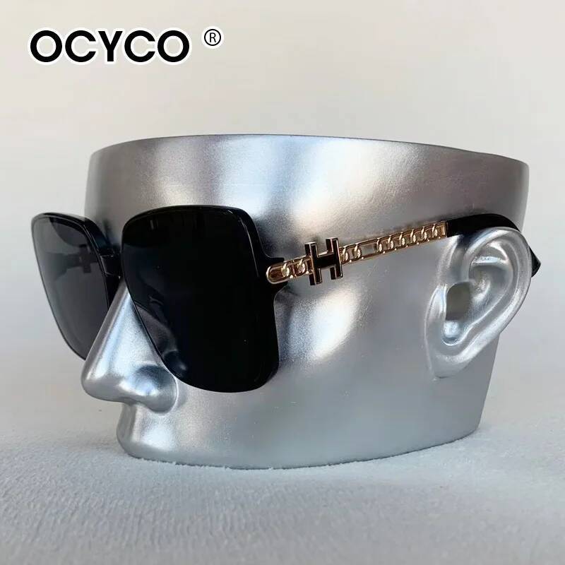 Lunettes de soleil carrées de marque Vintage pour femmes et hommes, grande monture, Design de lettres, en alliage rétro Punk, UV400