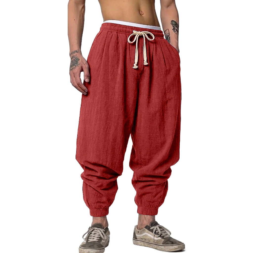 Pantalon Harem ample décontracté en coton et lin coréen pour homme, avec cordon de serrage, idéal pour le sport, le quotidien et le travail – Collection Printemps-Automne