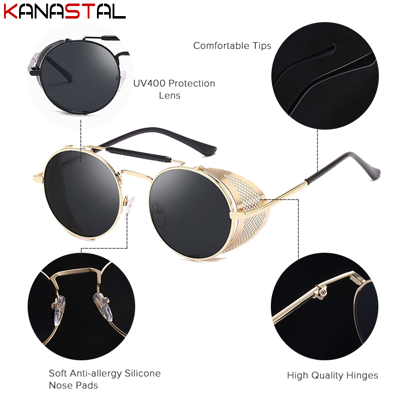 Lunettes de soleil de Protection UV pour hommes, Steampunk, rétro, monture ronde en métal, verres miroir gothiques pour femmes, lunettes de fête à la mode