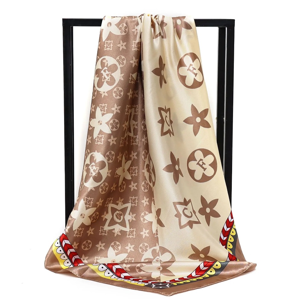 Nouvelle Écharpe Carrée Imprimée de Luxe pour Femme 90x90cm, Foulard en Soie, Châle, Bandeau, Design pour le Cou, Hijab, Bandana, Neckerchief