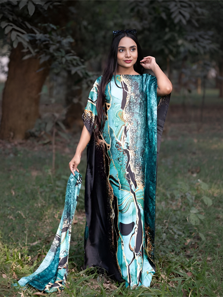 New Malaysian Muslim Print Dress Women Loose Arabic Long Maxi Dress Summer Sunscreen Cool Abaya Beach Hijab Dress Plus Size