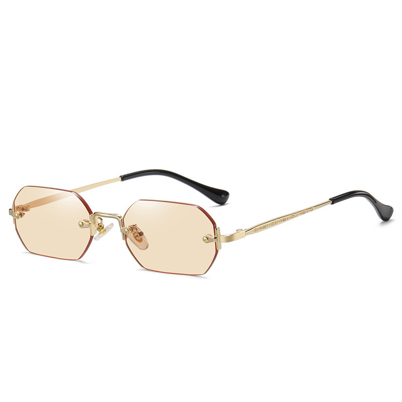 Lunettes de soleil unisexe légères à verres bleus 2026, sans monture, rectangulaires, polygones, monture dorée, UV400, anti-reflet, en acier inoxydable, dégradé, tendance