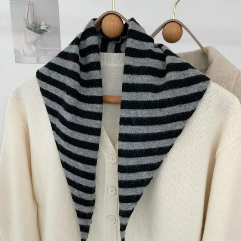 Nouvelle Écharpe Châle en Laine pour Femme, Tricotée, Chaude et Douce, Rayée, Forme Triangulaire, Bandana de Marque Tendance, Écharpes en Laine pour Femme