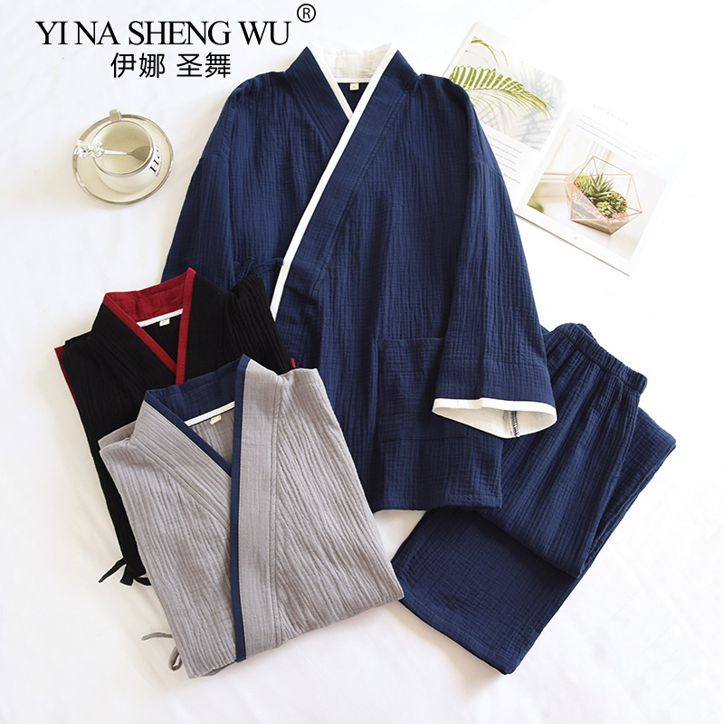 Pyjama en gaze de coton pur Hanfu pour hommes, kimono mince de style japonais, grande taille, maison trempée à la vapeur, printemps et automne