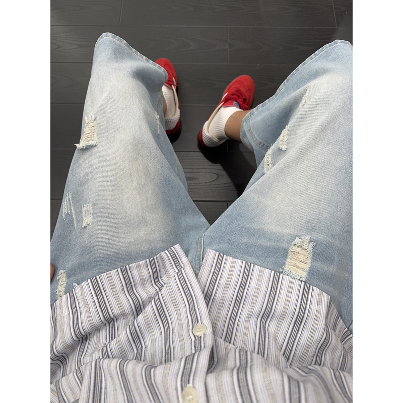Shorts en jean déchirés et usés unisexe style streetwear américain décontracté coupe droite ample sept-quarts pour l'été