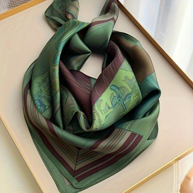 Écharpe en Satin doux pour femmes, Style Vintage, écharpe carrée verte polyvalente, châle léger, coupe-vent, Protection solaire, bandeaux