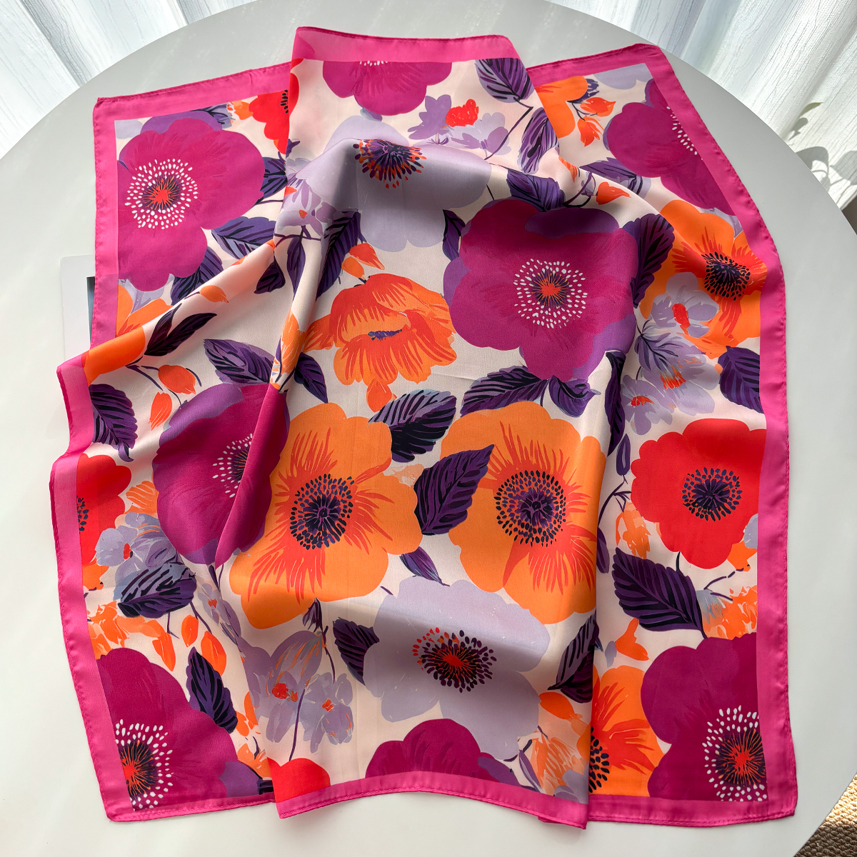 Élégant Foulard Floral en Soie Imitation pour Femme, Bandeau Carré, Bandana, Écharpe de Cou, Bandeaux pour Cheveux 2026 Nouveauté