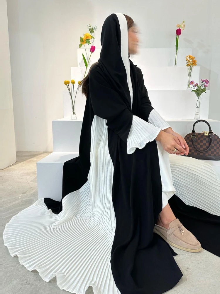 Abaya de fête musulmane pour femmes, robe longue plissée, cardigan du Ramadan, caftan marocain, robe éducative, grande robe de Dubaï Jalabiya, Eid, 2024