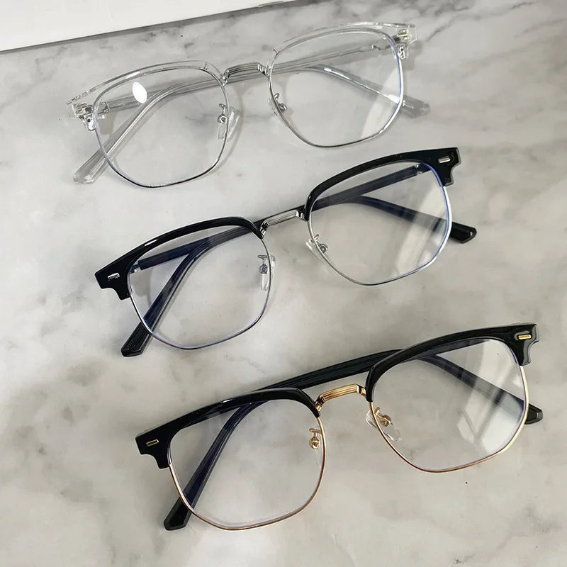 Lunettes rondes en métal pour hommes, Anti-lumière bleue, pour myopie, demi-monture optique, pour affaires, vue courte