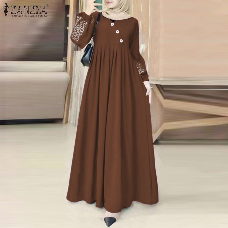 ZANZEA mode turquie robe musulmane Vintage Eid Mubarek robes femme à manches longues robes de cou élégant fête robe d'été surdimensionné
