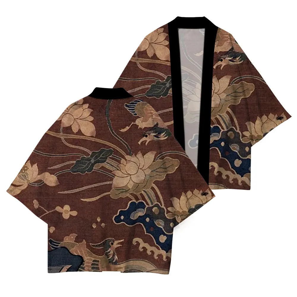 Robe traditionnelle japonaise, kimono japonais à imprimé fleurs de cerisier, confort décontracté, kimono de haute qualité à manches courtes pour l'été