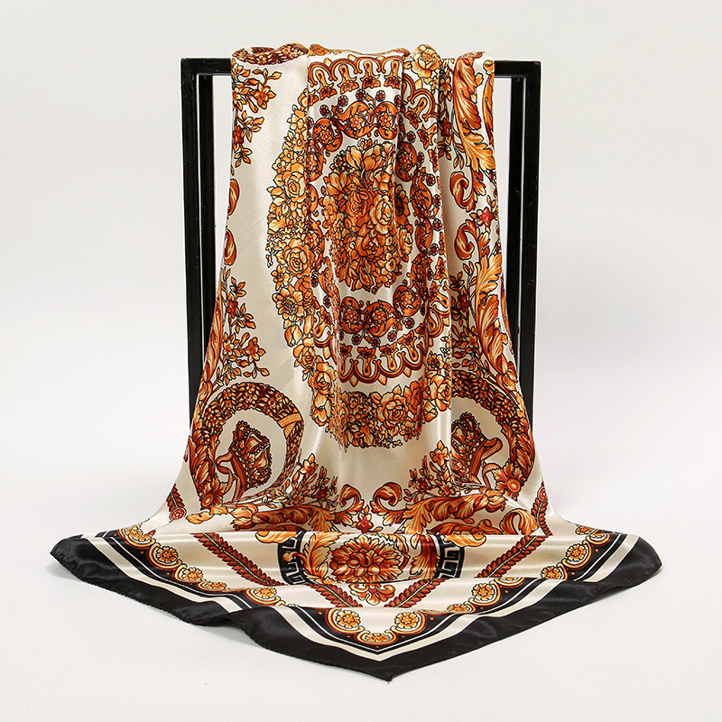 Foulard carré en soie pour femmes, bandeau doux, Vintage, Hijab, imprimé floral, Pashmina, Bandana, 2024