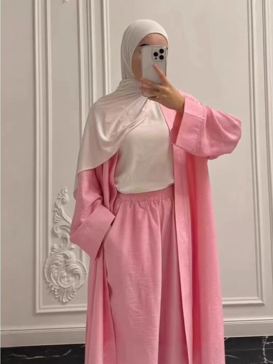 Ensemble musulman 2 pièces pour femmes, chemisier Abaya, Cardigan Long, chemise, pantalon à jambes larges, Costume Ramadan marocain dubaï, Ensemble islamique, tenues arabes