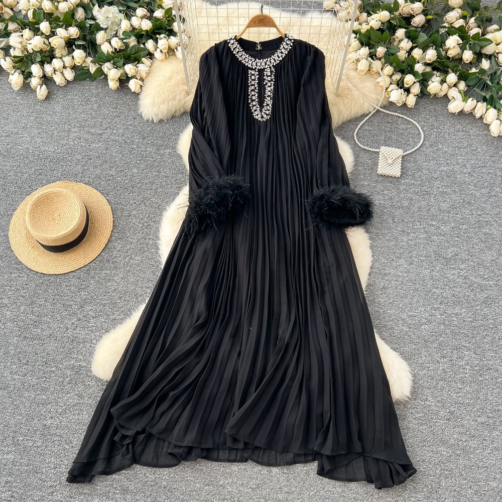 Robe longue d'été pour femmes, Sexy, plumes, diamant, couleur unie, longueur cheville, coupe ample, tempérament, ligne A, décontractée, 2024