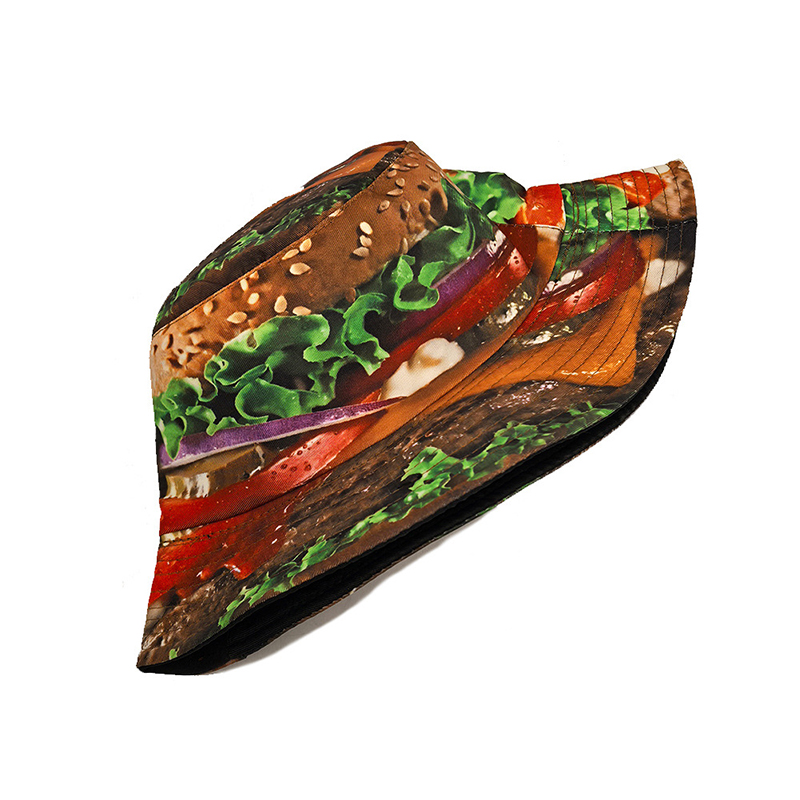Bocca Hamburger impression seau chapeau motif alimentaire pêcheur chapeaux emplacement conception Panama casquette pour hommes femmes drôle extérieur crème solaire