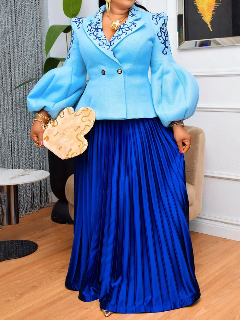 Vêtements africains pour femmes, 2 pièces, hauts à manches longues assortis et jupe plissée, Robe de soirée, tenue d'invité de mariage