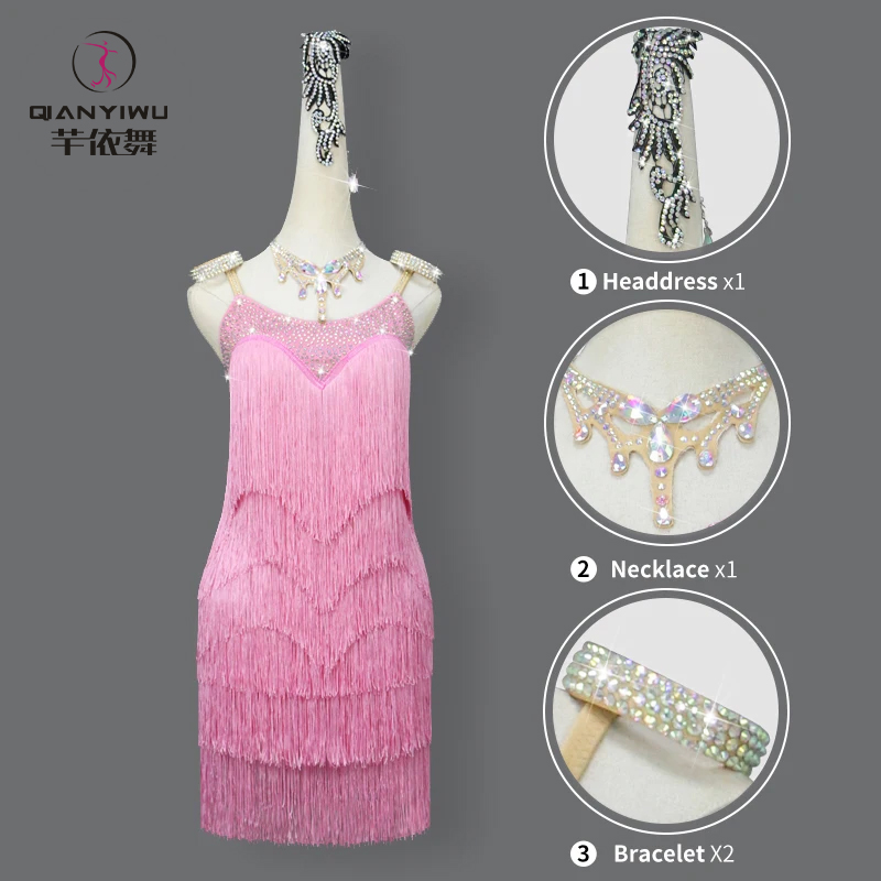 Robe de Soirée Rose pour Femme, Vêtement Latin, Compétition, Tenue de brev, Costume à Franges, Jupe de Bal, 2026