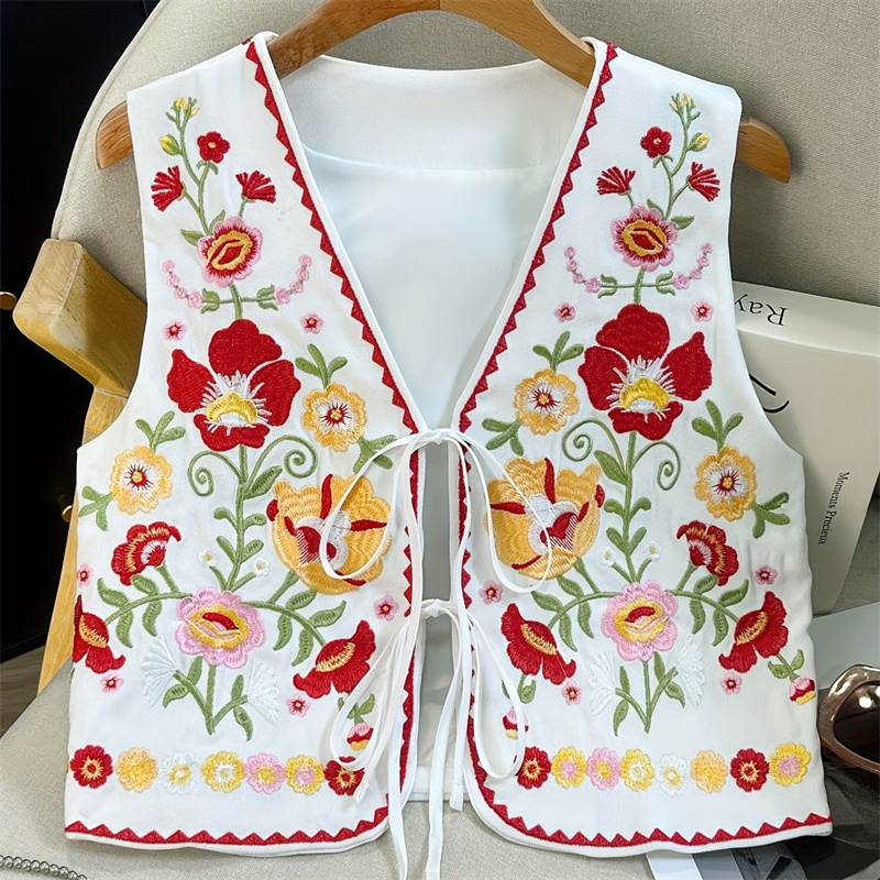 Nouveauté 2026 Gilet sans manches pour femme Printemps-Été, style chinois brodé, rétro, avec broderie de style industriel lourd