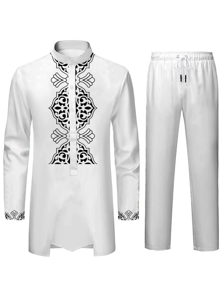 Moyen-Orient Islamique Mens Costume Costume Musulman Costume Personnalisé 3D Imprimé Motif Arabe Traditionnel Robe Lâche Respirant Deux Pièces