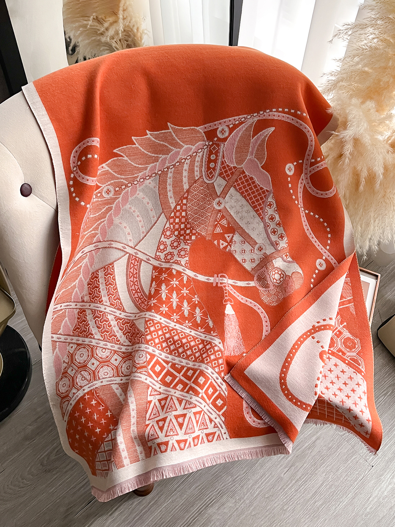 Châle Pashmina imprimé cheval élégant pour femmes, écharpe de luxe en cachemire, épais et chaud, couverture d'étole longue, Design automne hiver