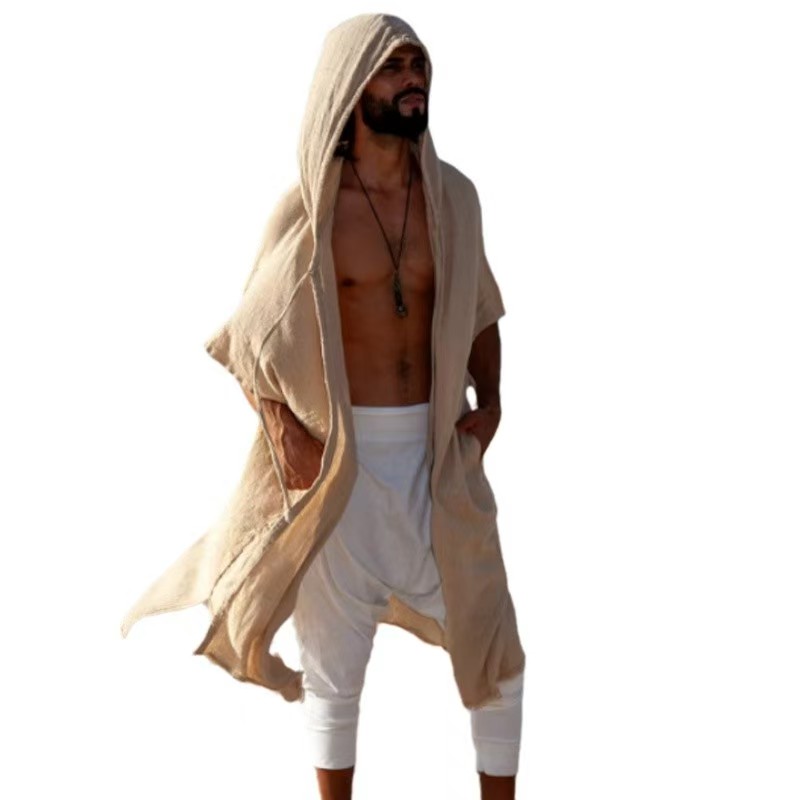 Cardigans d'été mi-longs pour hommes, amples et décontractés, vêtements de Protection solaire, Style vacances à la plage, manteau châle ample, Cape longue à capuche