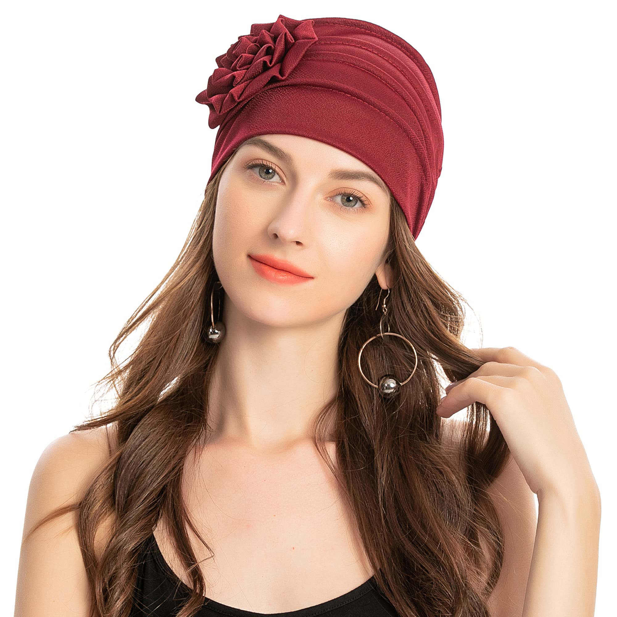 Mode musulmane couleur unie femmes Hijab Turban bonnet chapeau avec fleur chimio chapeaux élastique tête enveloppement casquette