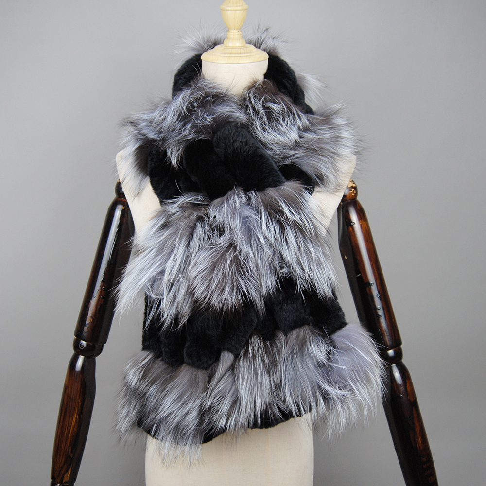 Nouvelle Arrivée 2026 – Écharpes Chaudes pour Femme en Véritable Fourrure de Lapin Rex et Écharpes en Véritable Fourrure de Renard pour l'Hiver