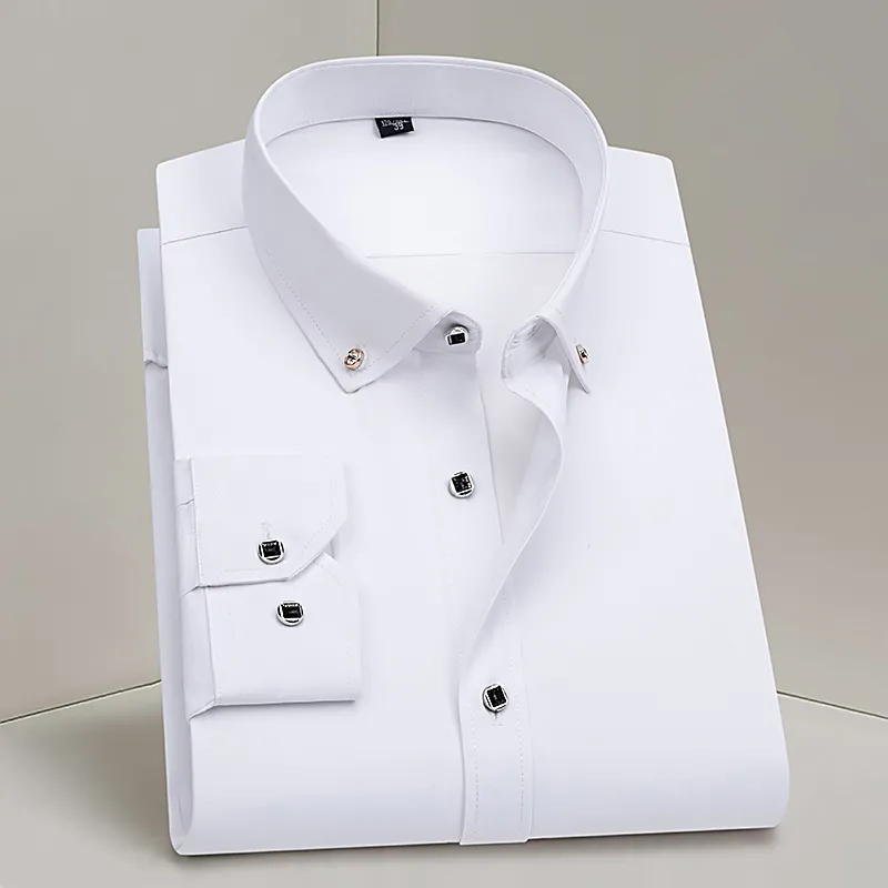 Chemise habillée homme à manches longues, fine, pour le printemps, style business, boutons diamant, noire, pour fêtes et mariages – Nouvelle collection