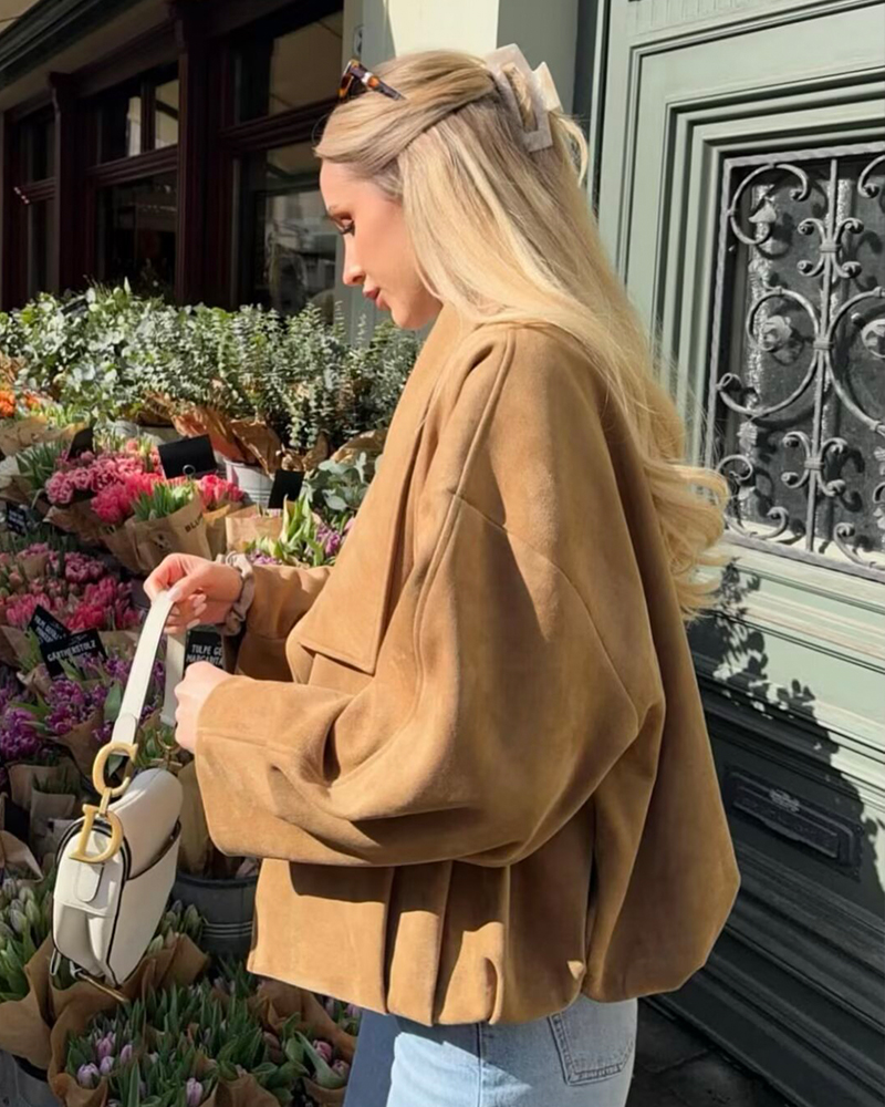 Manteau enveloppant en suède texturé pour femme, nouvelle collection printemps 2026, veste décontractée chic pour femme