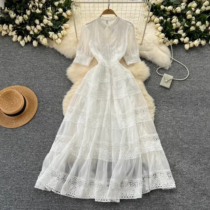 Robes d'été pour femmes taille mince à manches courtes Vintage Robe Femme Patchwork dentelle évider Robe Maxi 2025 robes De Mujer