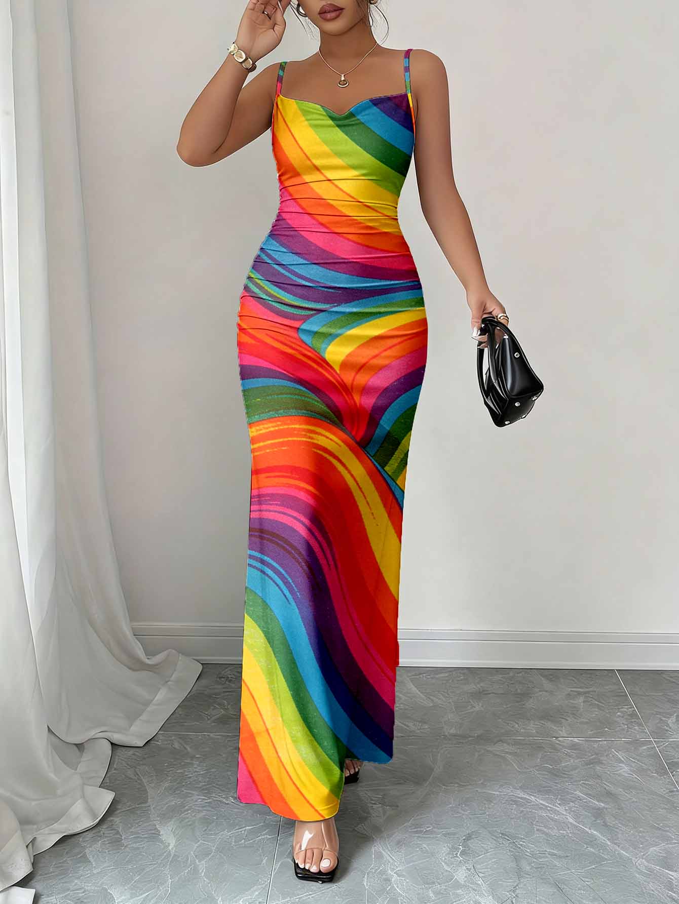 Jupe longue sexy en tissu lisse et confortable, élégante et amincissante, au style raffiné.