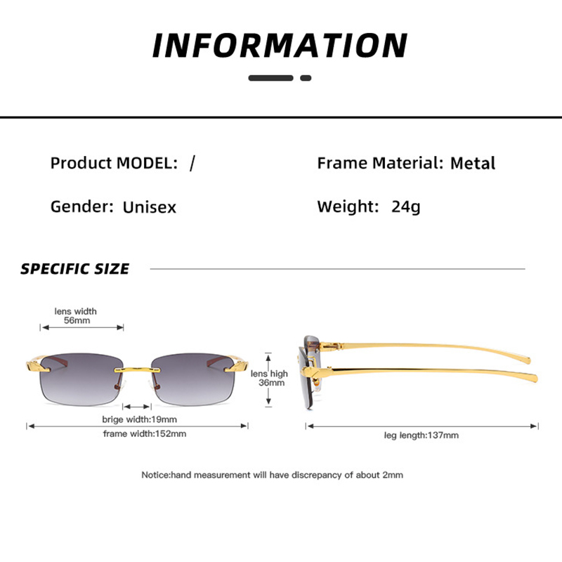 Lunettes de soleil carrées sans monture pour hommes et femmes, lunettes de soleil vintage, UV400, marque de luxe, populaire, voyage, conduite, métal, mode