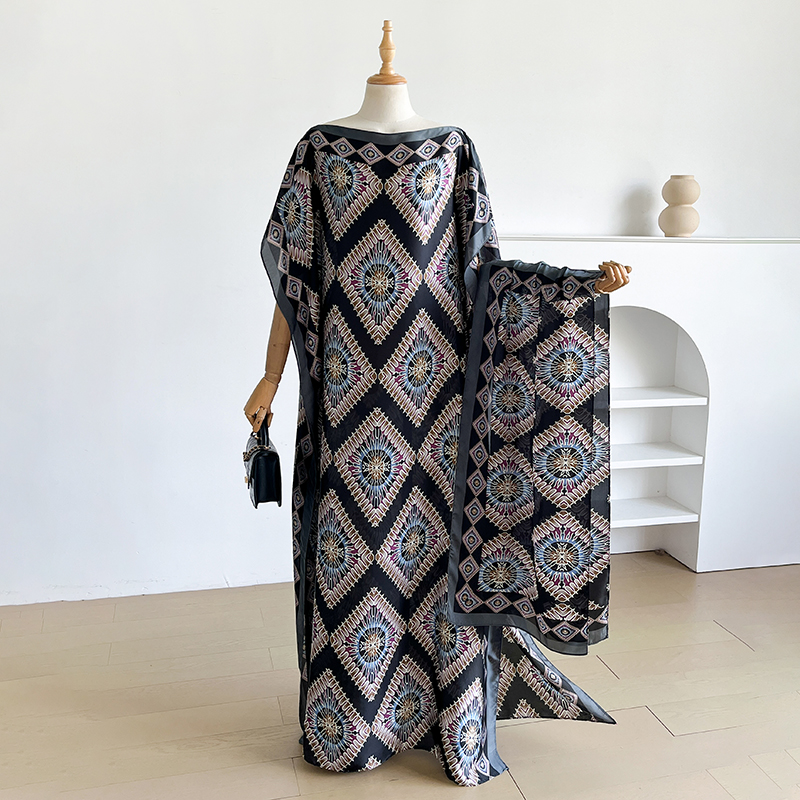 Robe Kaftan d'été tendance pour femme avec grand foulard, Abaya ample, Robe décontractée musulmane imprimée, Style africain, Dubaï, Turquie