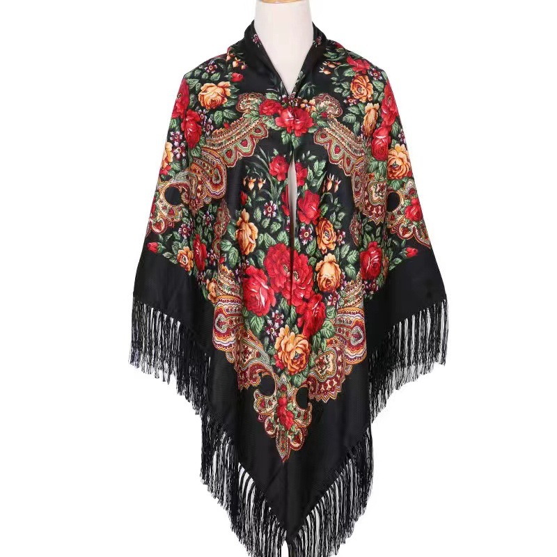 Écharpe carrée russe pour femmes, châles chauds à pampilles, imprimé Floral, mouchoir, enveloppe, Babushka, Bandana, couverture de plage et de voyage, 160x160cm